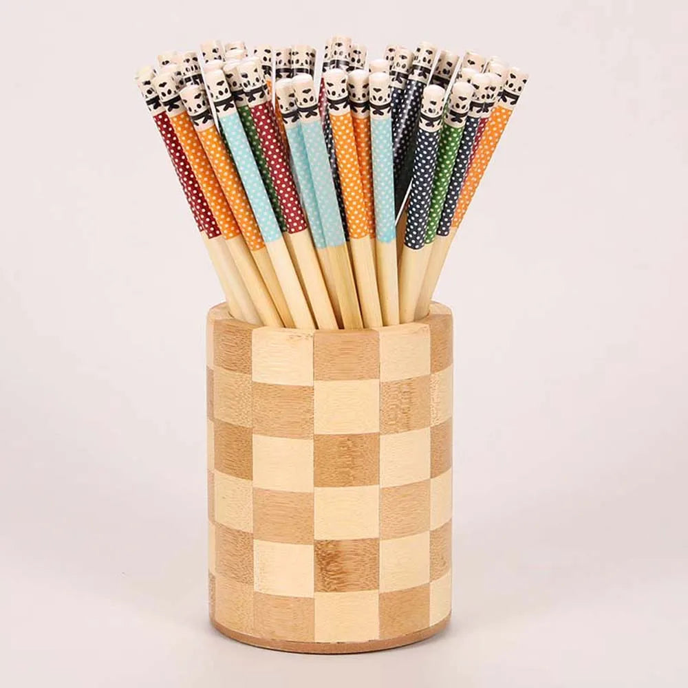 1/5Pairs Natural Bamboo Chopsticks Panda Dot Wood Multi-Color Kitchen Restaurant Canteen Tool Reusable Tableware