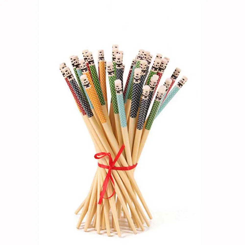 1/5Pairs Natural Bamboo Chopsticks Panda Dot Wood Multi-Color Kitchen Restaurant Canteen Tool Reusable Tableware