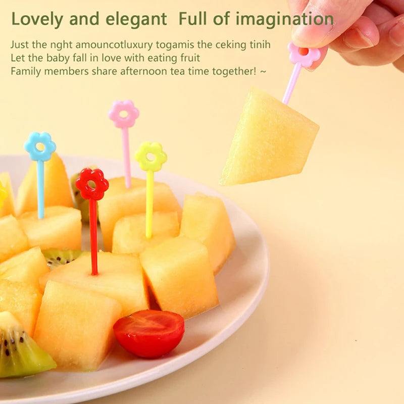 1 Set Plastic Fruit Fork Picks Mini Cartoon Children Snack Cake Dessert Picks Toothpick For Kid's Bento Party Decoration