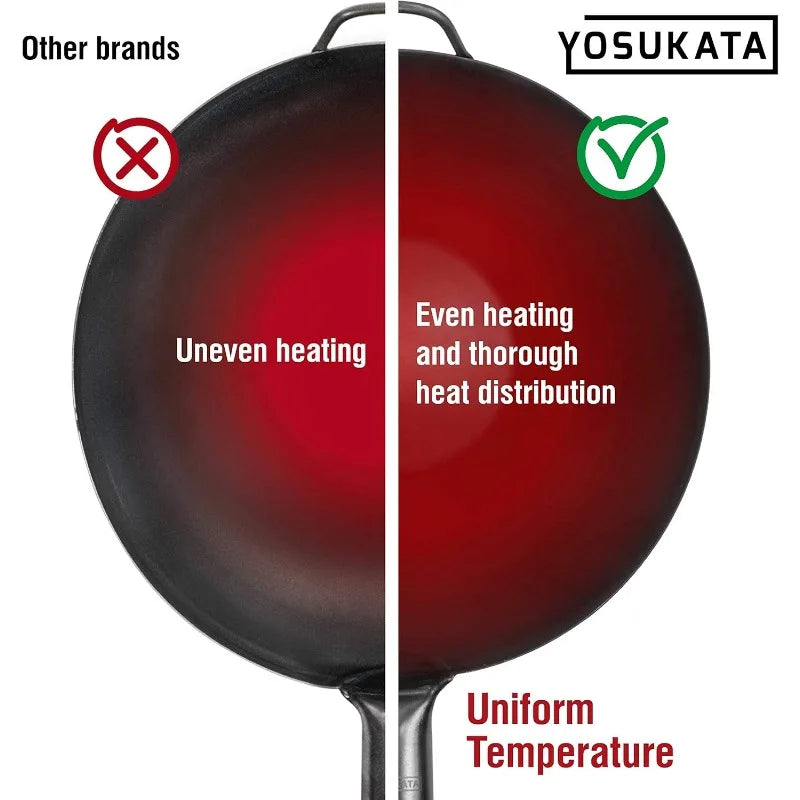 YOSUKATA Carbon Steel Wok Pan – 13,5 “ Stir Fry Pans