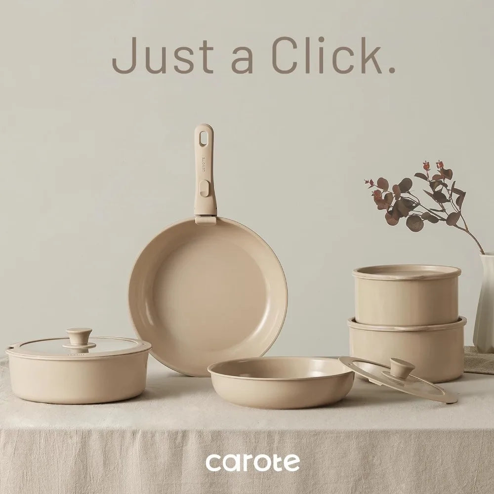 CAROTE - Ceramic Cookware Set Detachable Handle