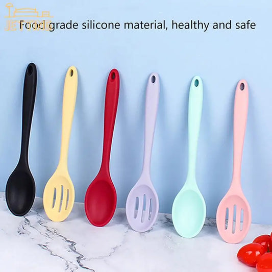 1PC Silicone Seasoning Spoon Long Handle Ladle Soup Spoon Colander Ramen Noodles Tablespoons Strainer Scoop Salad Stirring Spoon