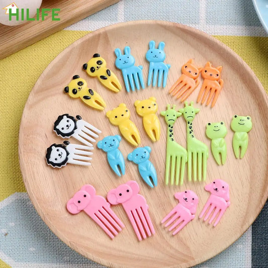 10pcs/pack Snack Cake Dessert Food Fork Bento Lunches Toothpick Party Decor Animal Farm Fruit Fork for Children Mini Cartoon