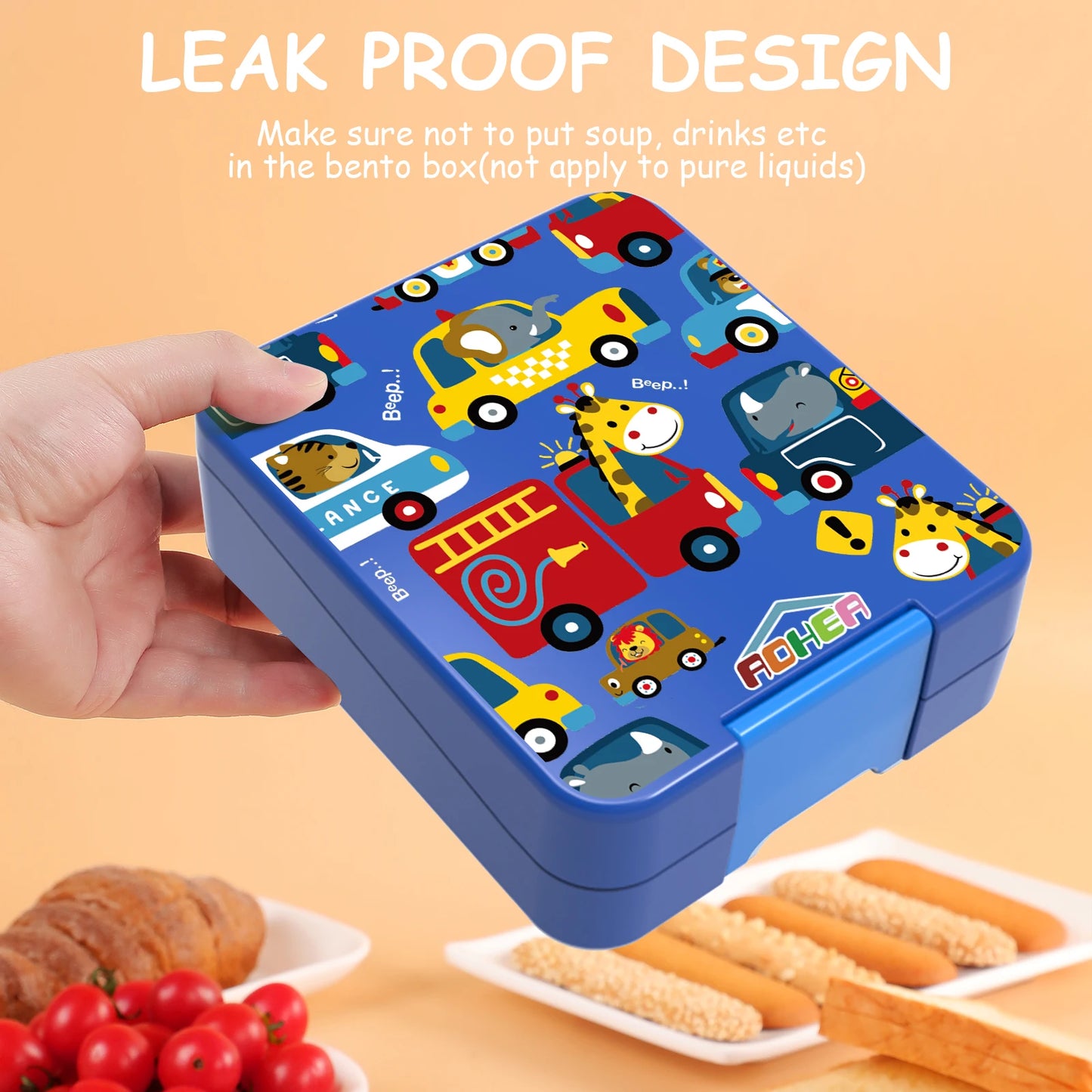 Aohea Bento Lunch Box for Kids 4 Compartment Lunch Containers Kids Leak-Proof