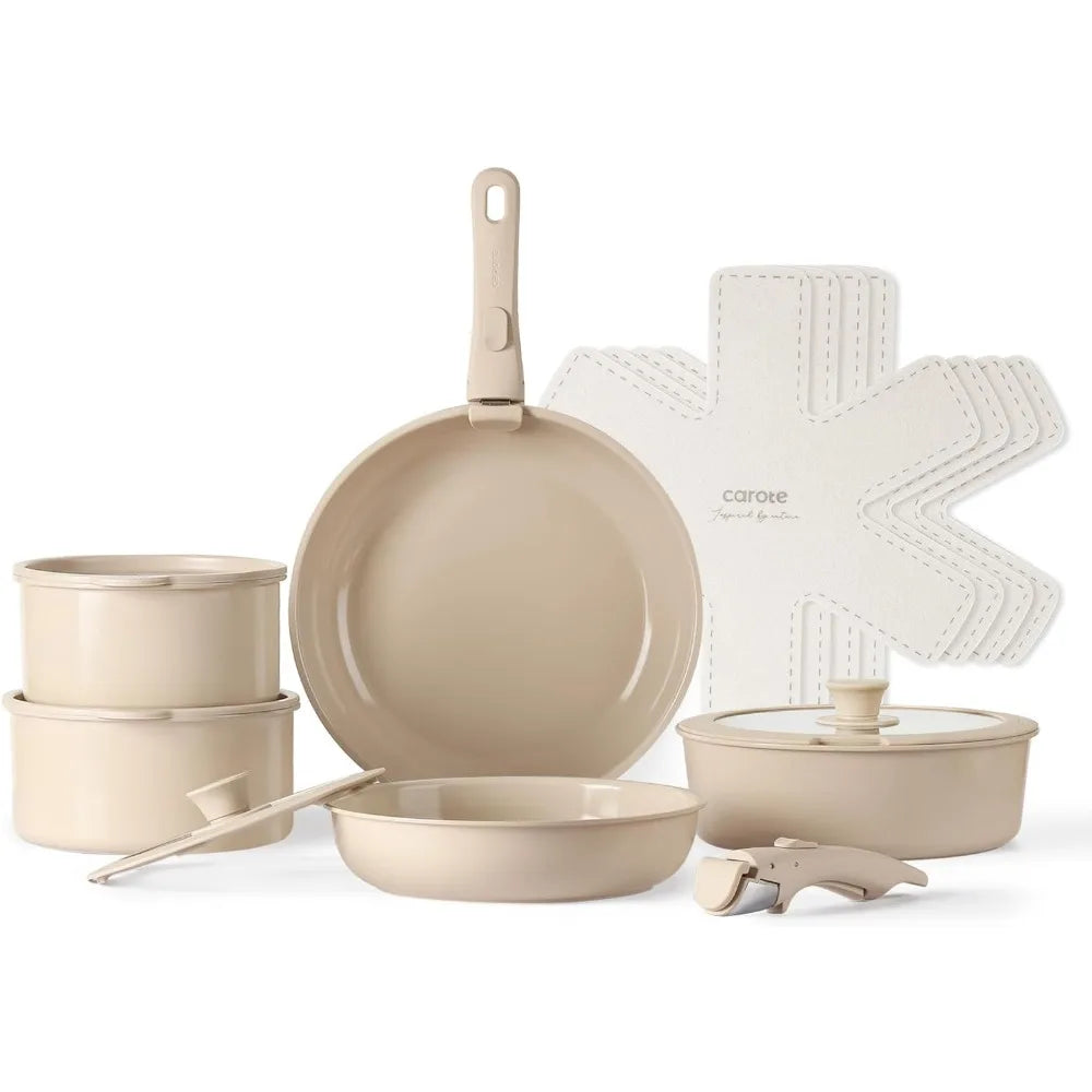 CAROTE - Ceramic Cookware Set Detachable Handle