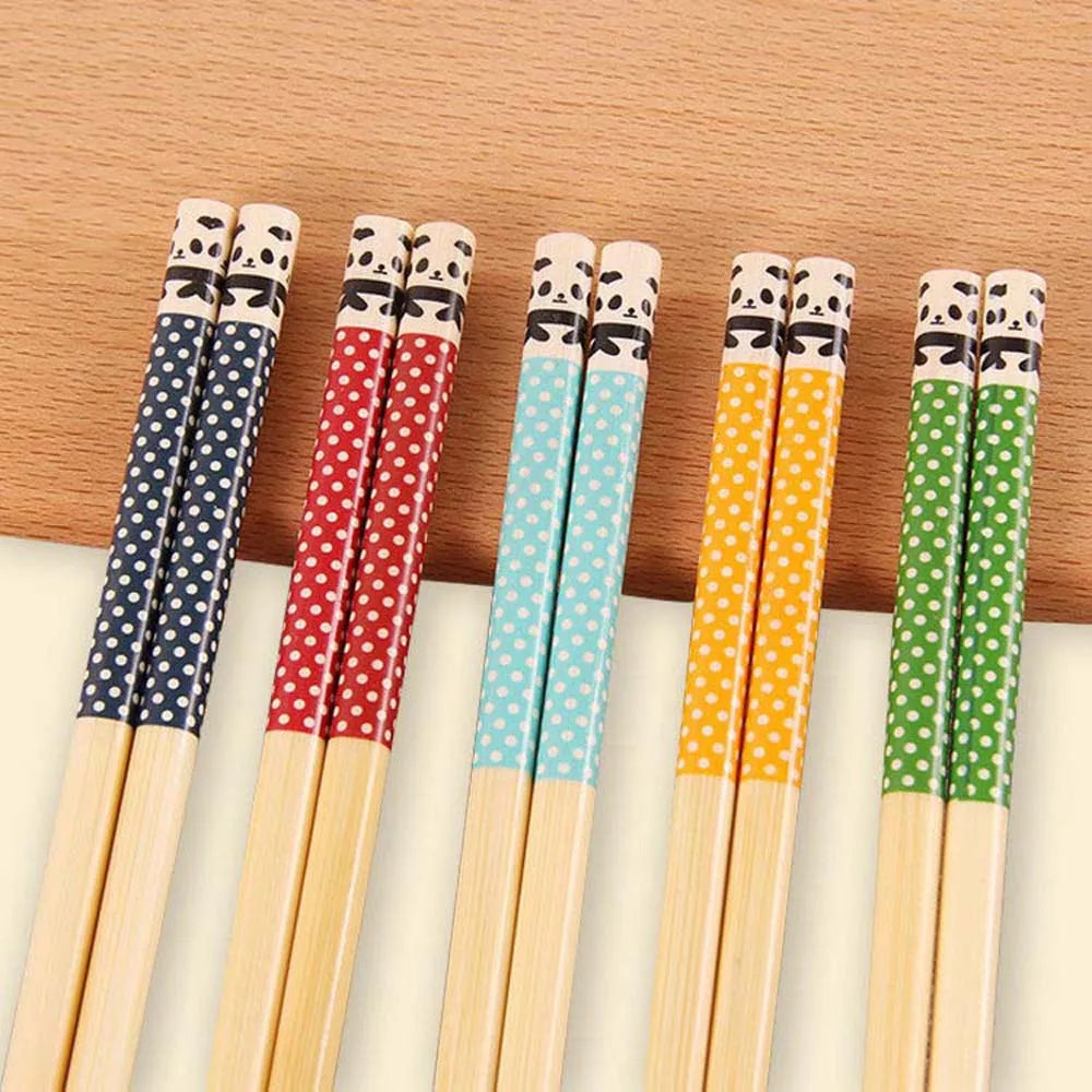 1/5Pairs Natural Bamboo Chopsticks Panda Dot Wood Multi-Color Kitchen Restaurant Canteen Tool Reusable Tableware