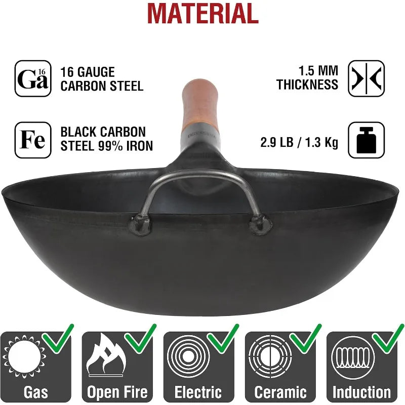 YOSUKATA Carbon Steel 11.8" Stir Fry Wok Pan