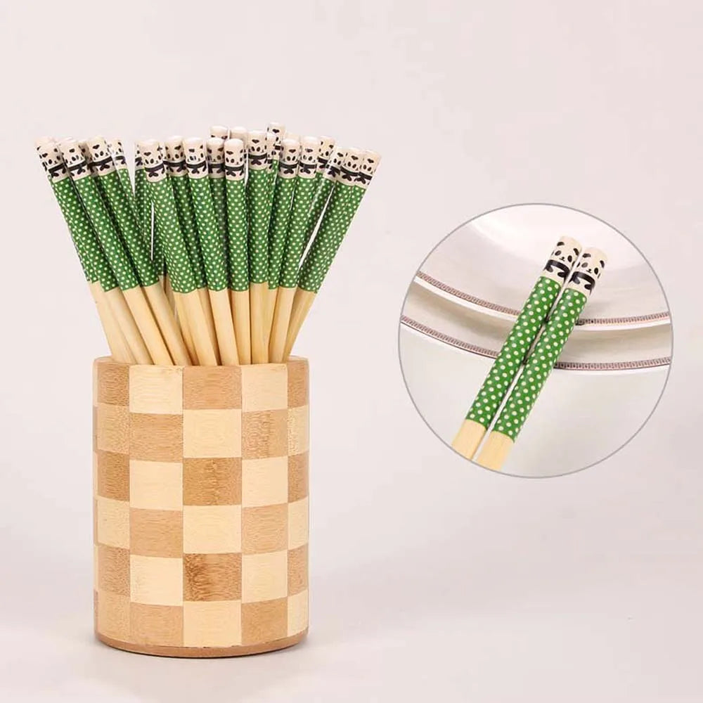 1/5Pairs Natural Bamboo Chopsticks Panda Dot Wood Multi-Color Kitchen Restaurant Canteen Tool Reusable Tableware