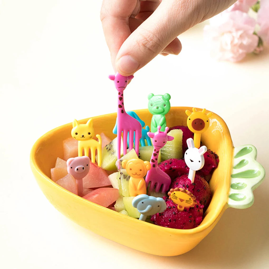 10pcs Animal Farm Fruit Fork Mini Cartoon Children Snack Cake Dessert Food Pick Toothpick Bento Lunches Party Decor Random Color