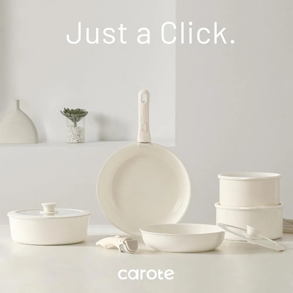 CAROTE - Ceramic Cookware Set Detachable Handle