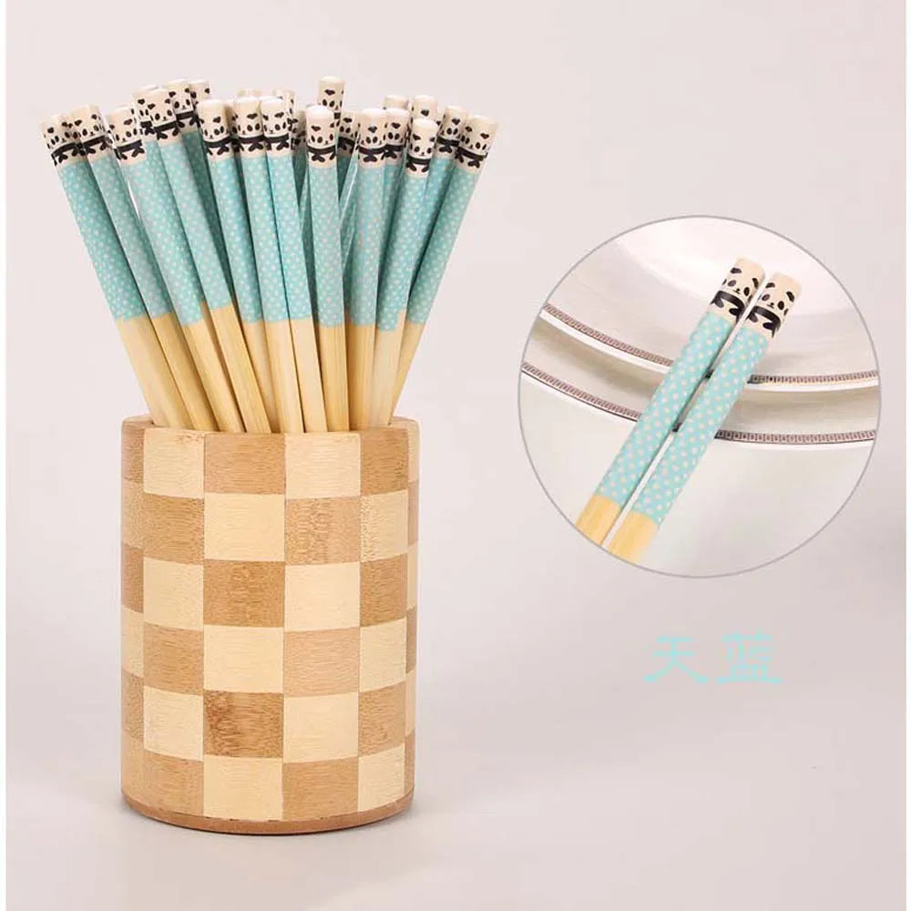 1/5Pairs Natural Bamboo Chopsticks Panda Dot Wood Multi-Color Kitchen Restaurant Canteen Tool Reusable Tableware